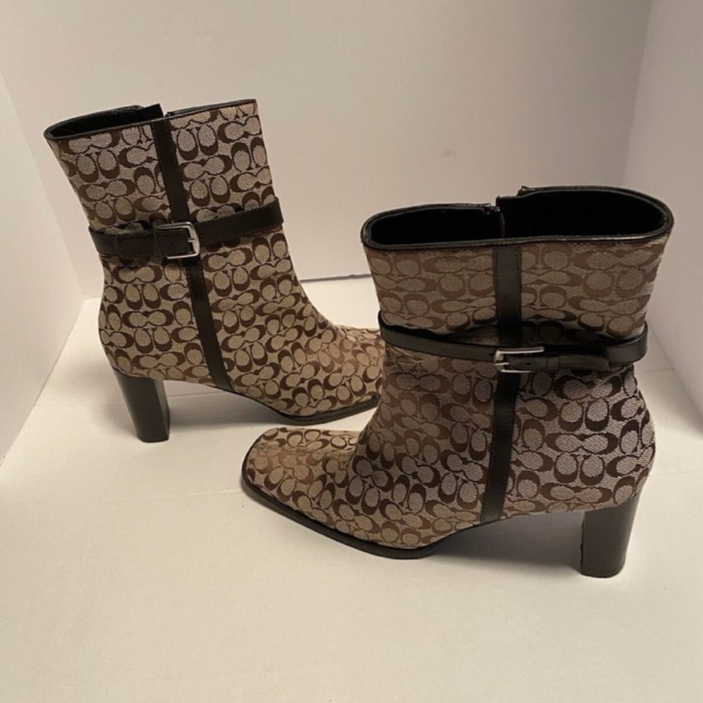 Coach Brown Patterned Heeled Boots